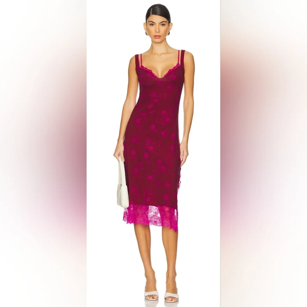 Free People Party Crasher Floral Lace Midi Slip In Plum - Picture 4 of 4
